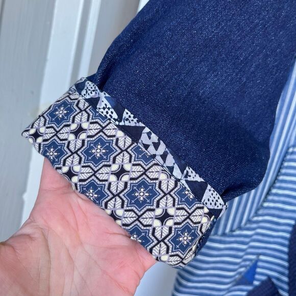 VTG Art to Wear Patchwork Duster Coat Screaming Women Denim Stripe OS - Picture 16 of 16